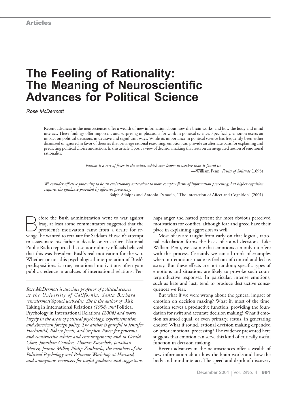 The Meaning of Neuroscientific Advances for Political Science