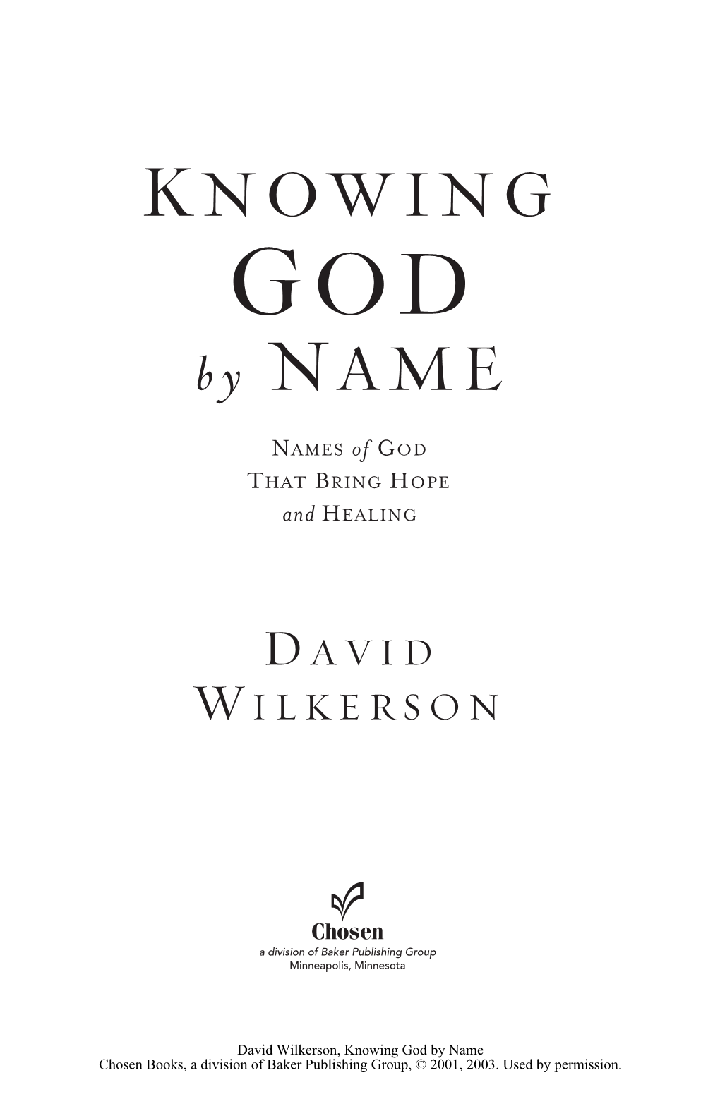 Knowing GOD by Name