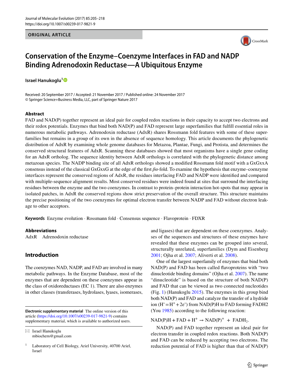 Conservation of the Enzyme–Coenzyme Interfaces in FAD and NADP Binding Adrenodoxin Reductase—A Ubiquitous Enzyme