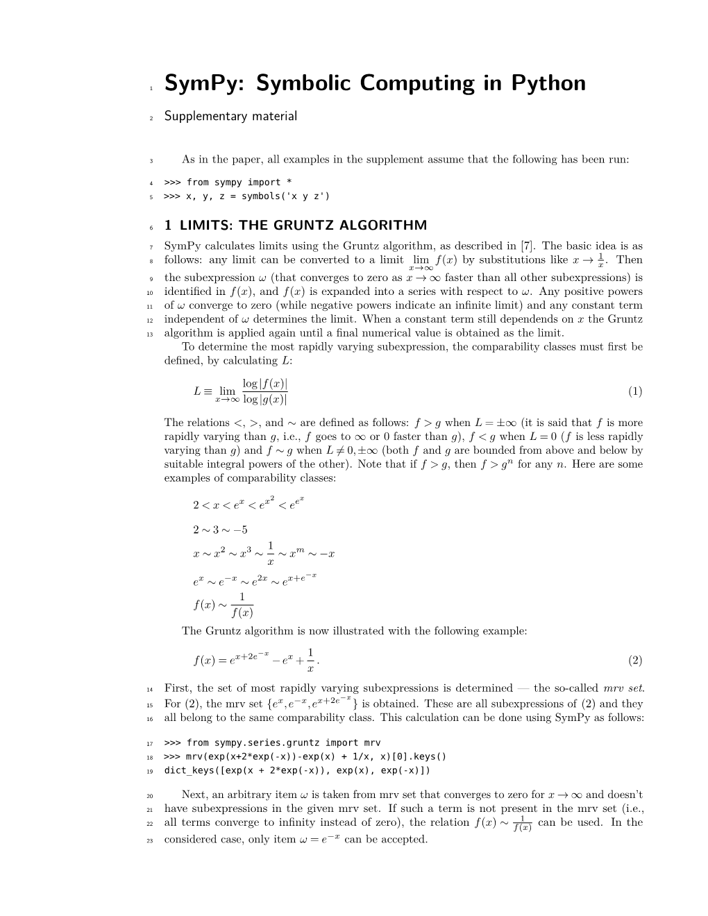 Sympy: Symbolic Computing in Python