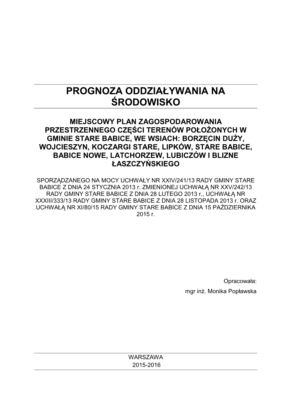 Prognoza Oddziaływania Na Środowisko