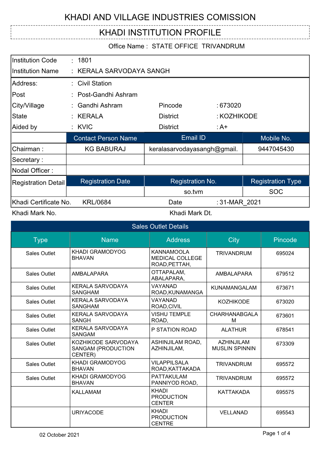 Khadi Institution Profile Khadi and Village Industries Comission