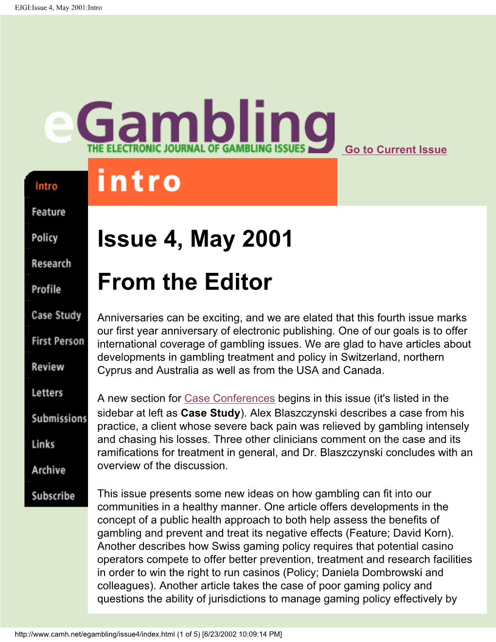 EJGI:Issue 4, May 2001:Intro