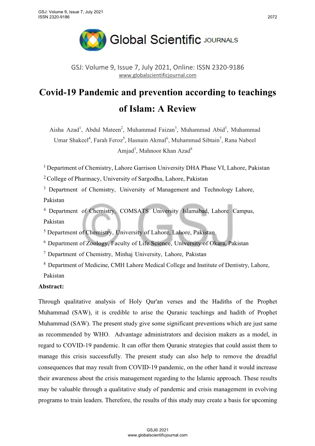 Covid-19 Pandemic and Prevention According to Teachings of Islam: a Review