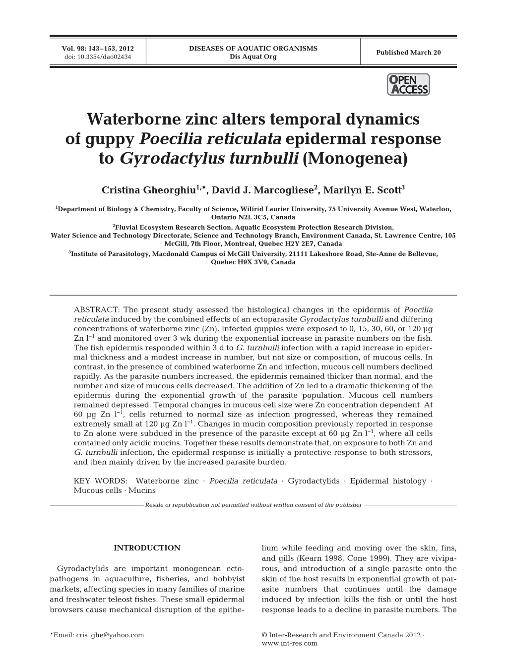 Waterborne Zinc Alters Temporal Dynamics of Guppy Poecilia Reticulata Epidermal Response to Gyrodactylus Turnbulli (Monogenea)