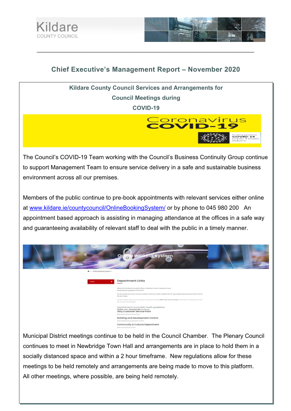 Chief Executive's Management Report – November 2020