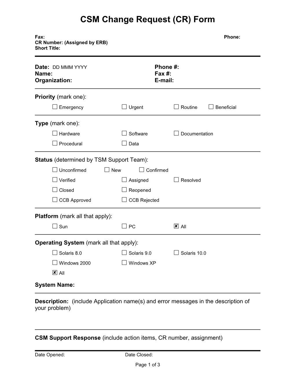 CSM Change Request (CR) Form