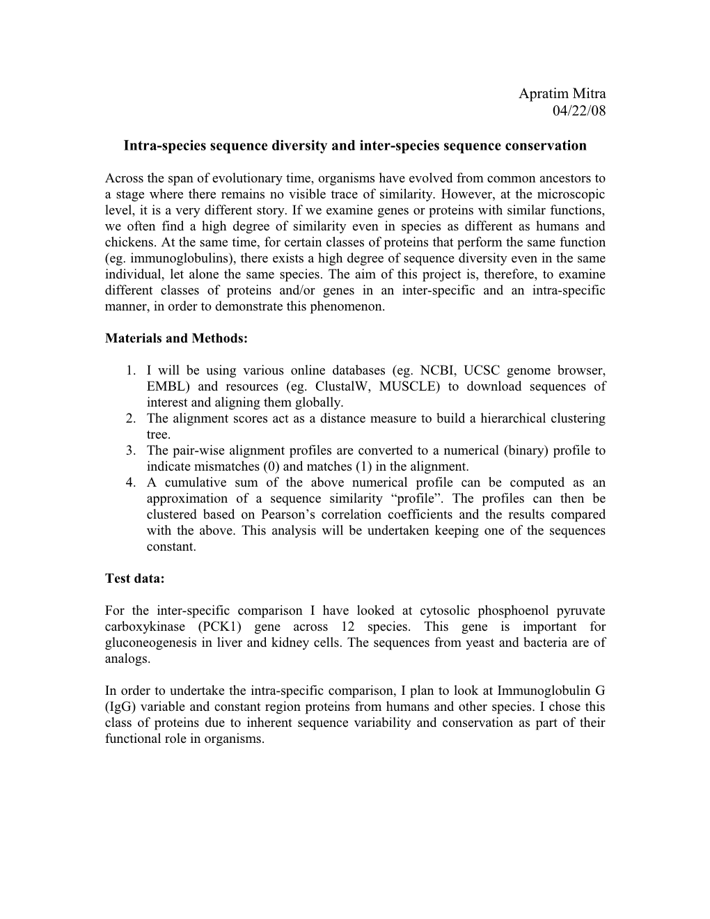 Intra-Species Sequence Diversity and Inter-Species Sequence Conservation