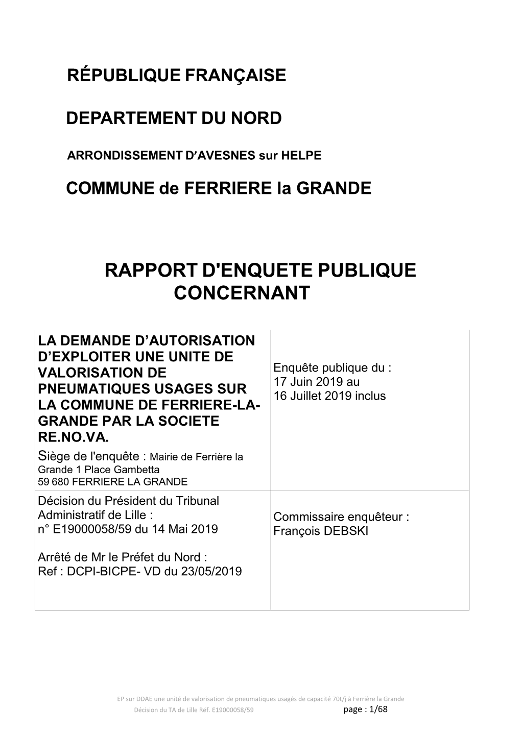 Rapport D'enquete Publique Concernant