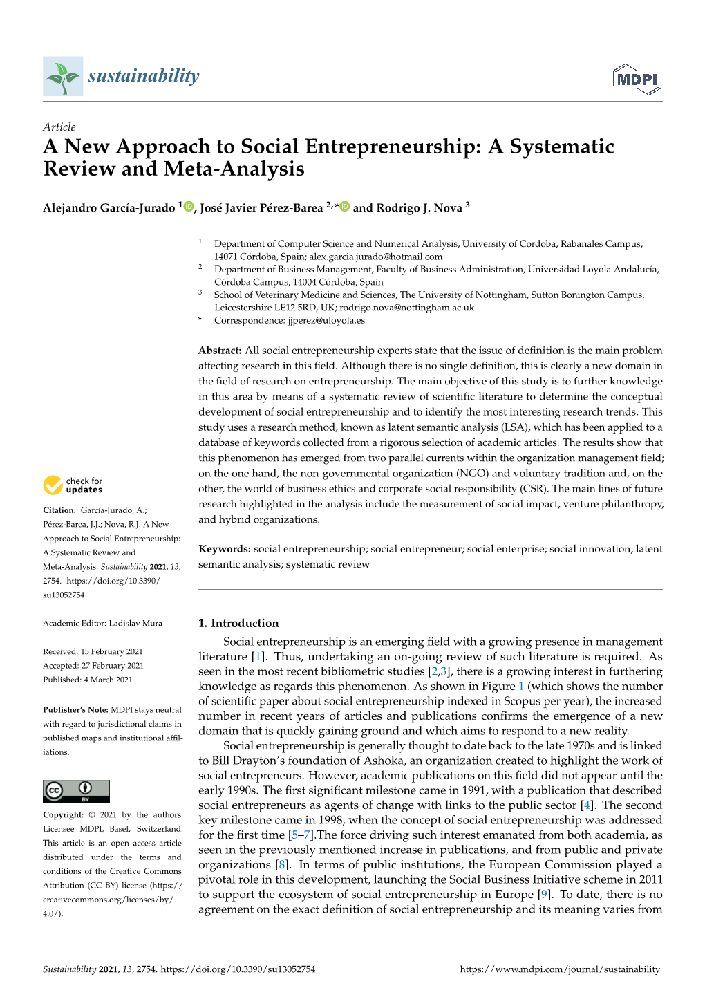 A New Approach to Social Entrepreneurship: a Systematic Review and Meta-Analysis