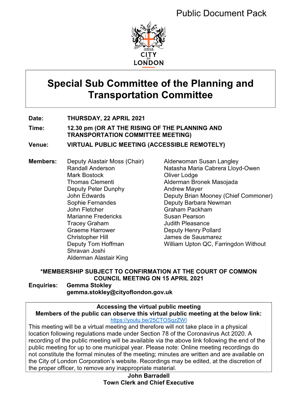 (Public Pack)Agenda Document for Special Sub Committee of The
