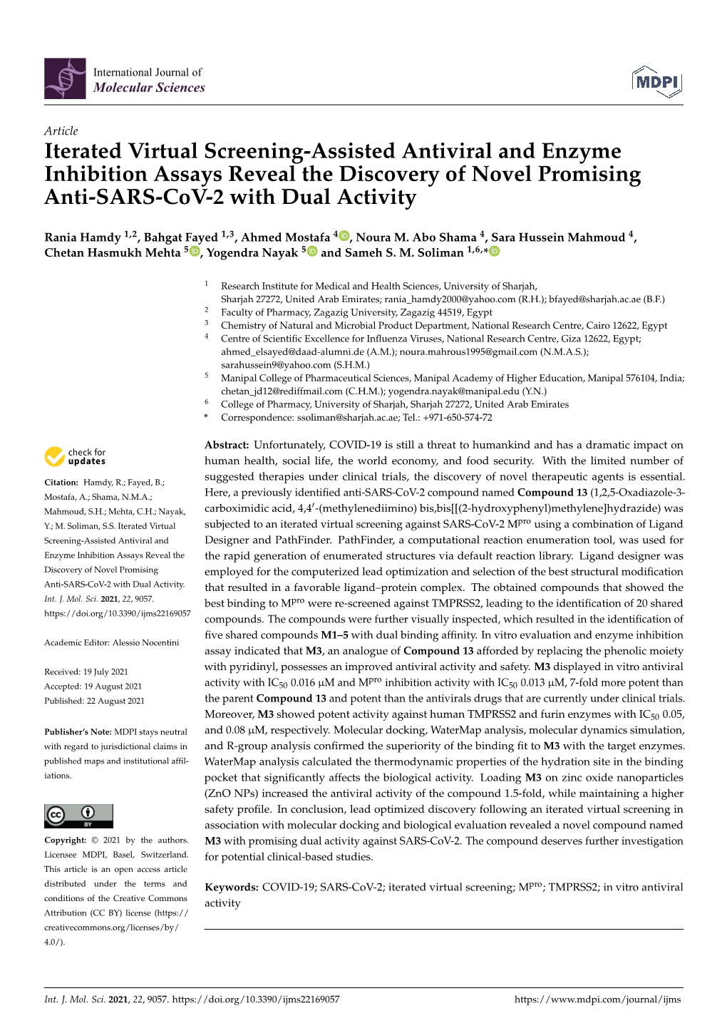 Iterated Virtual Screening-Assisted Antiviral and Enzyme Inhibition Assays Reveal the Discovery of Novel Promising Anti-SARS-Cov-2 with Dual Activity