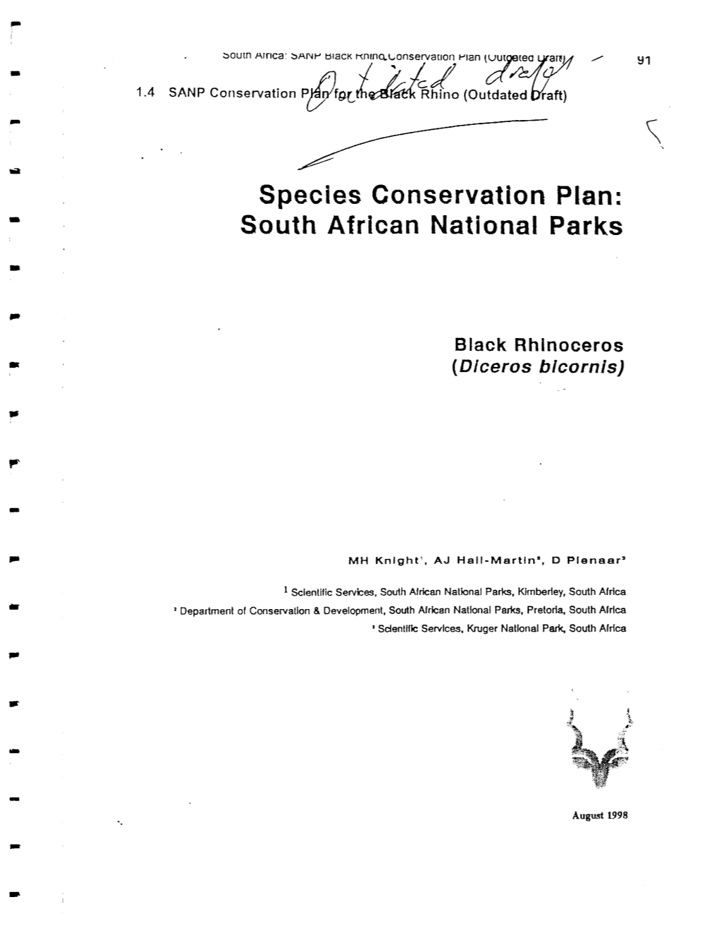 Species Conservation Plan: South African National Parks