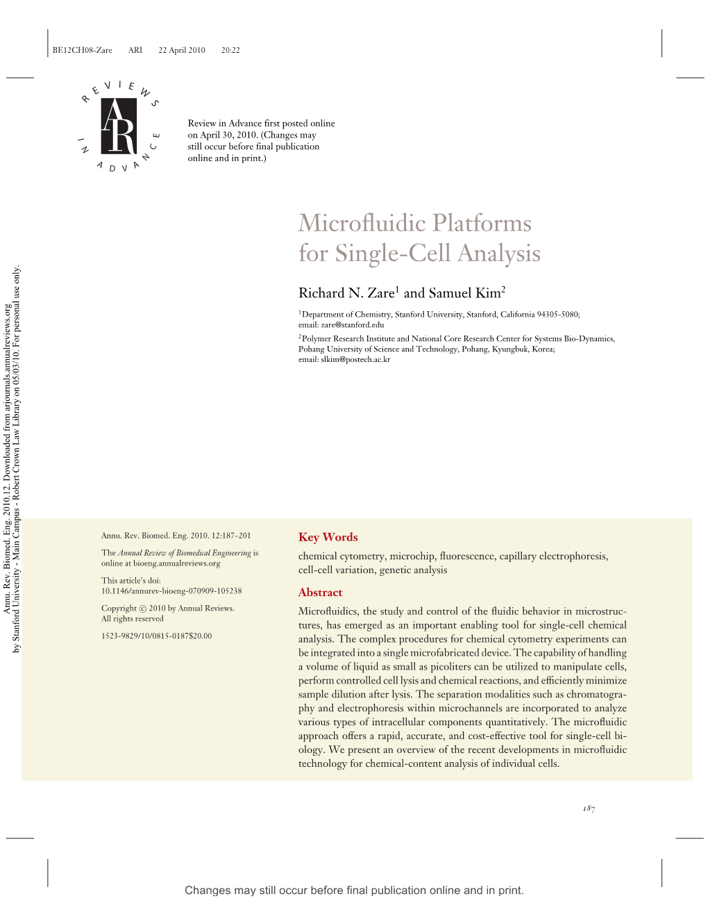 Microfluidic Platforms for Single-Cell Analysis