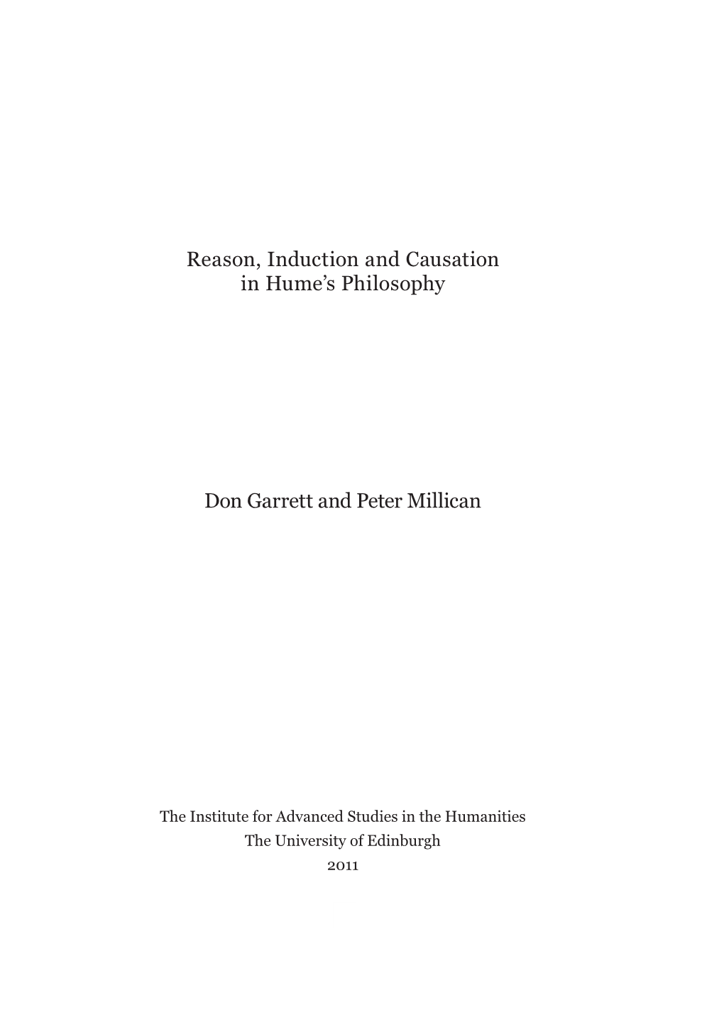 Reason, Induction and Causation in Hume's Philosophy Don Garrett And