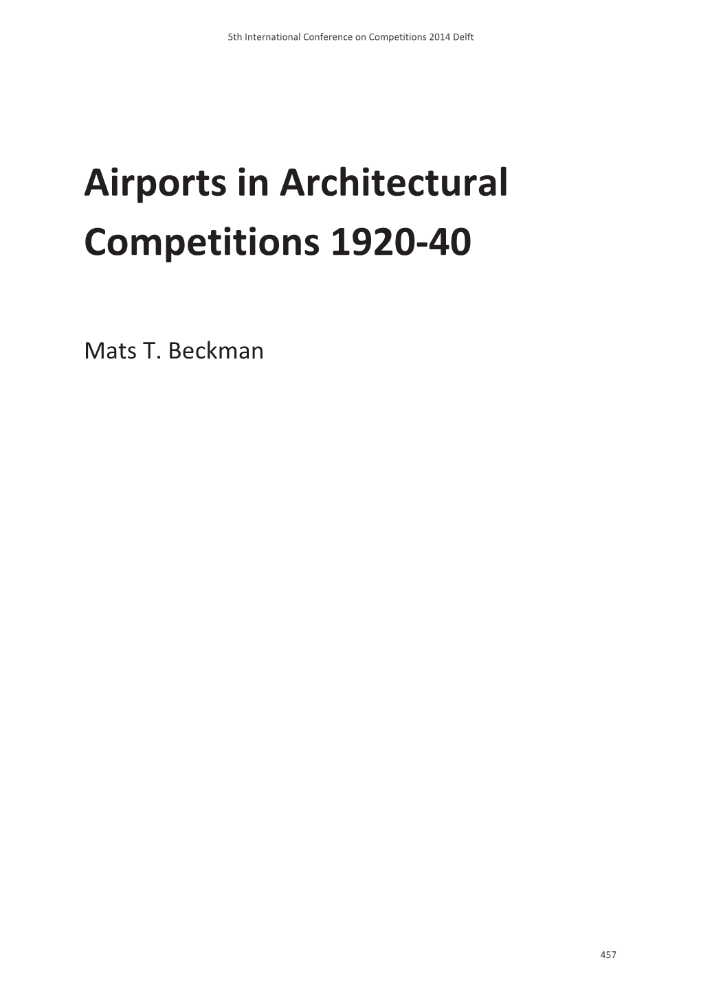 Airports in Architectural Competitions 1920-40