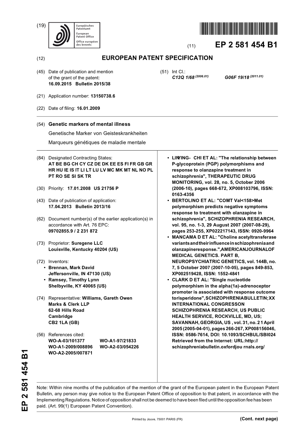 Genetic Markers of Mental Illness Genetische Marker Von Geisteskrankheiten Marqueurs Génétiques De Maladie Mentale