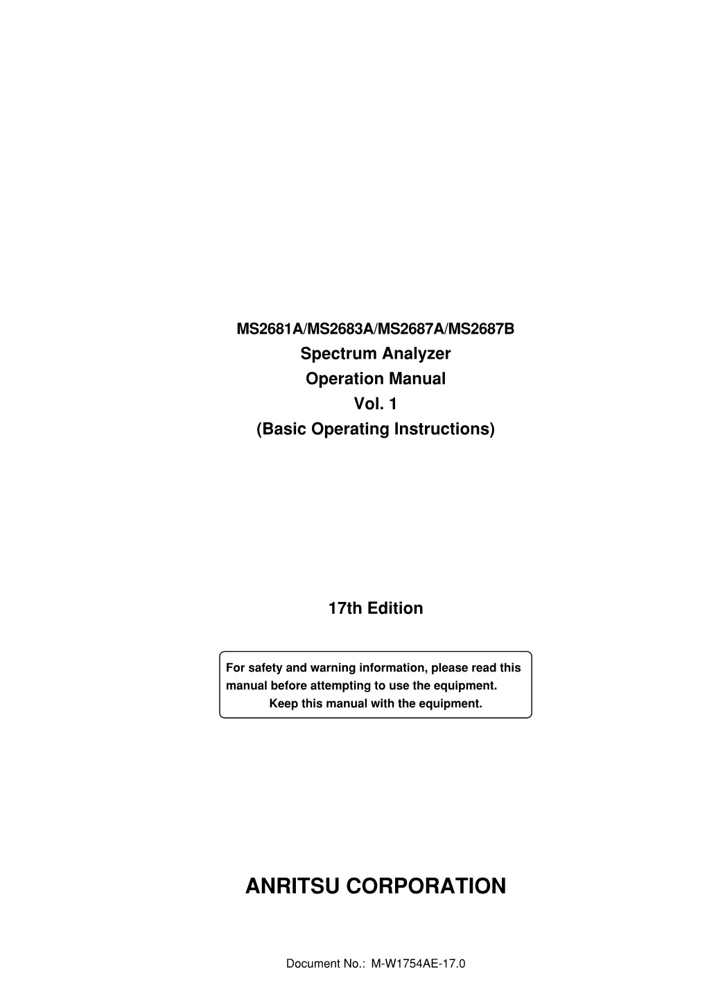 Operations Manual Anritsu Spectrum Analyzer MS2687B