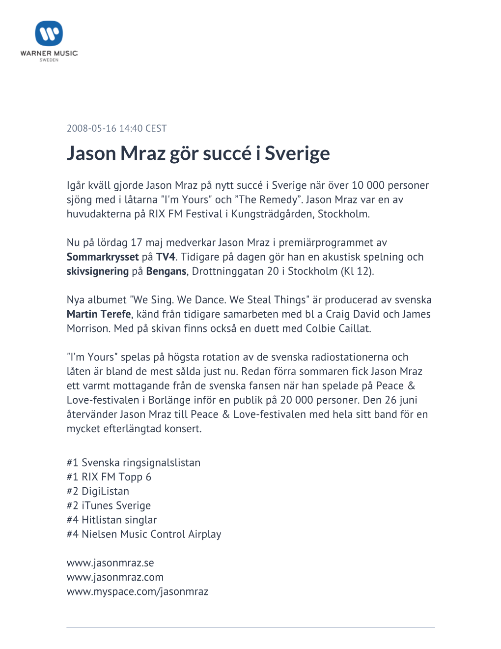 Jason Mraz Gör Succé I Sverige