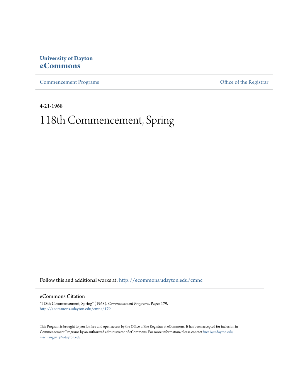 118Th Commencement, Spring