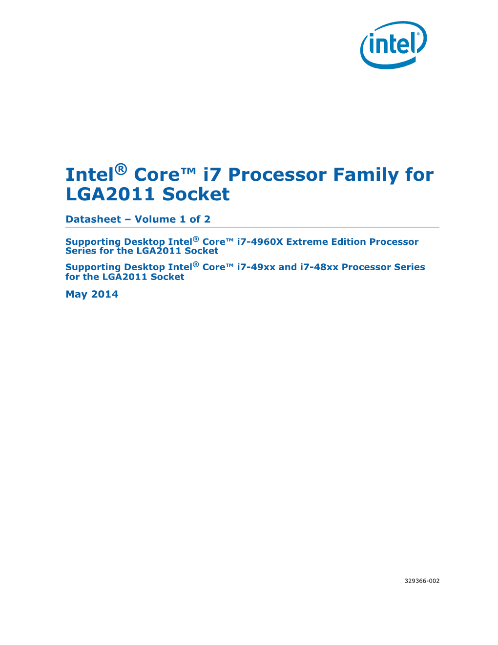 Intel® Core™ I7 Processor Family for LGA2011 Socket Datasheet