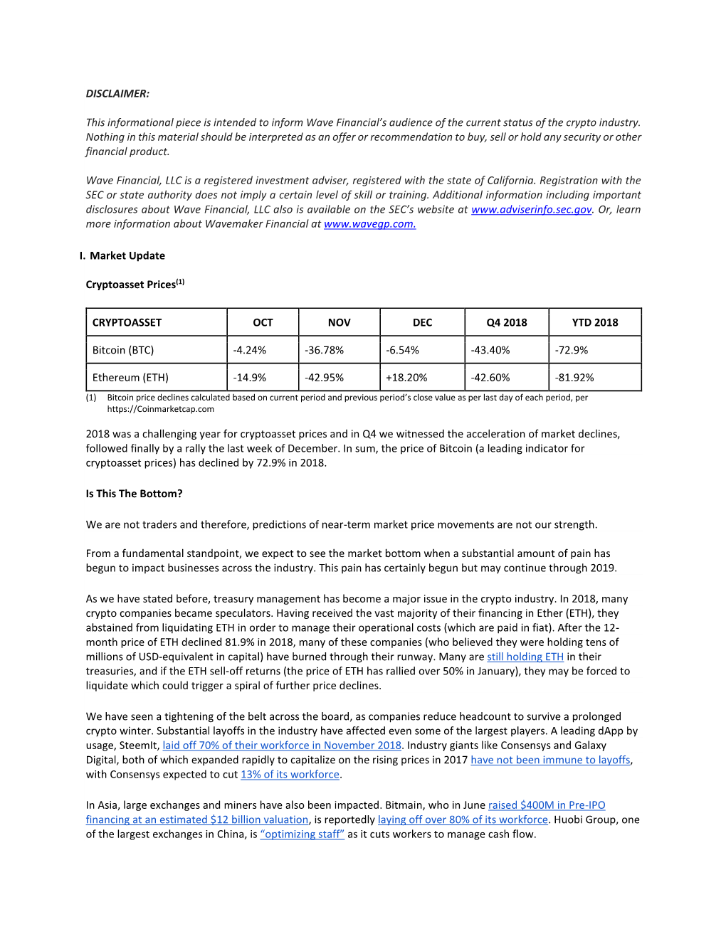 This Informational Piece Is Intended to Inform Wave Financial's