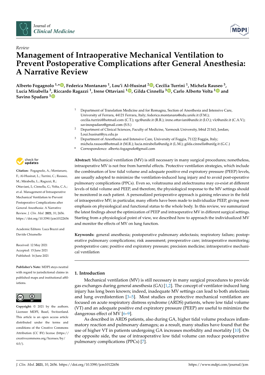 Management of Intraoperative Mechanical Ventilation to Prevent Postoperative Complications After General Anesthesia: a Narrative Review