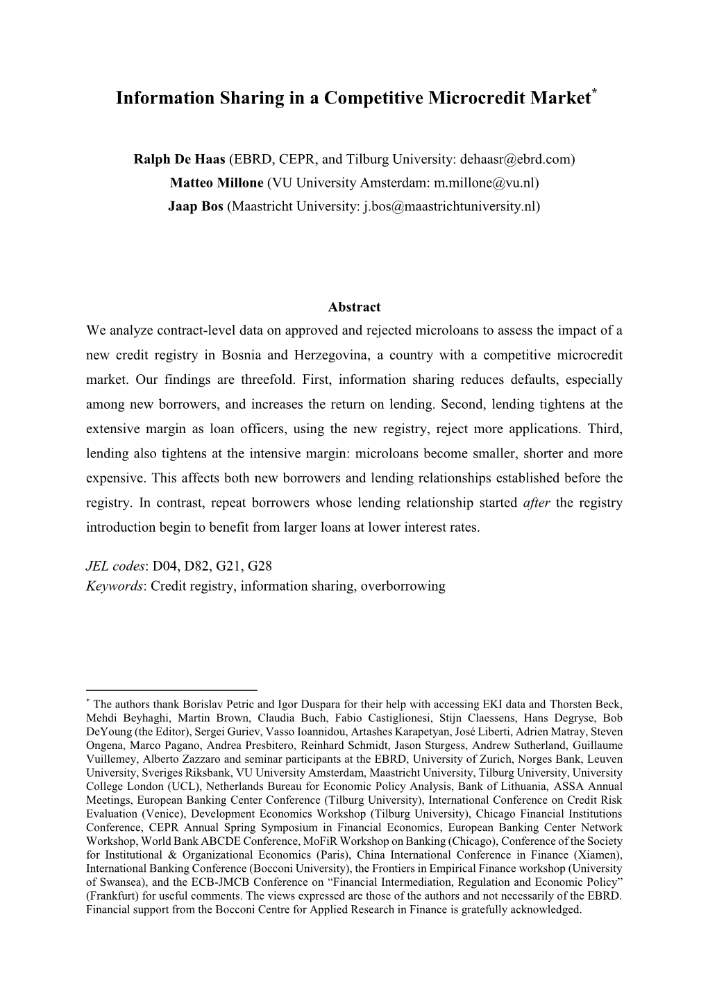 Information Sharing in a Competitive Microcredit Market*