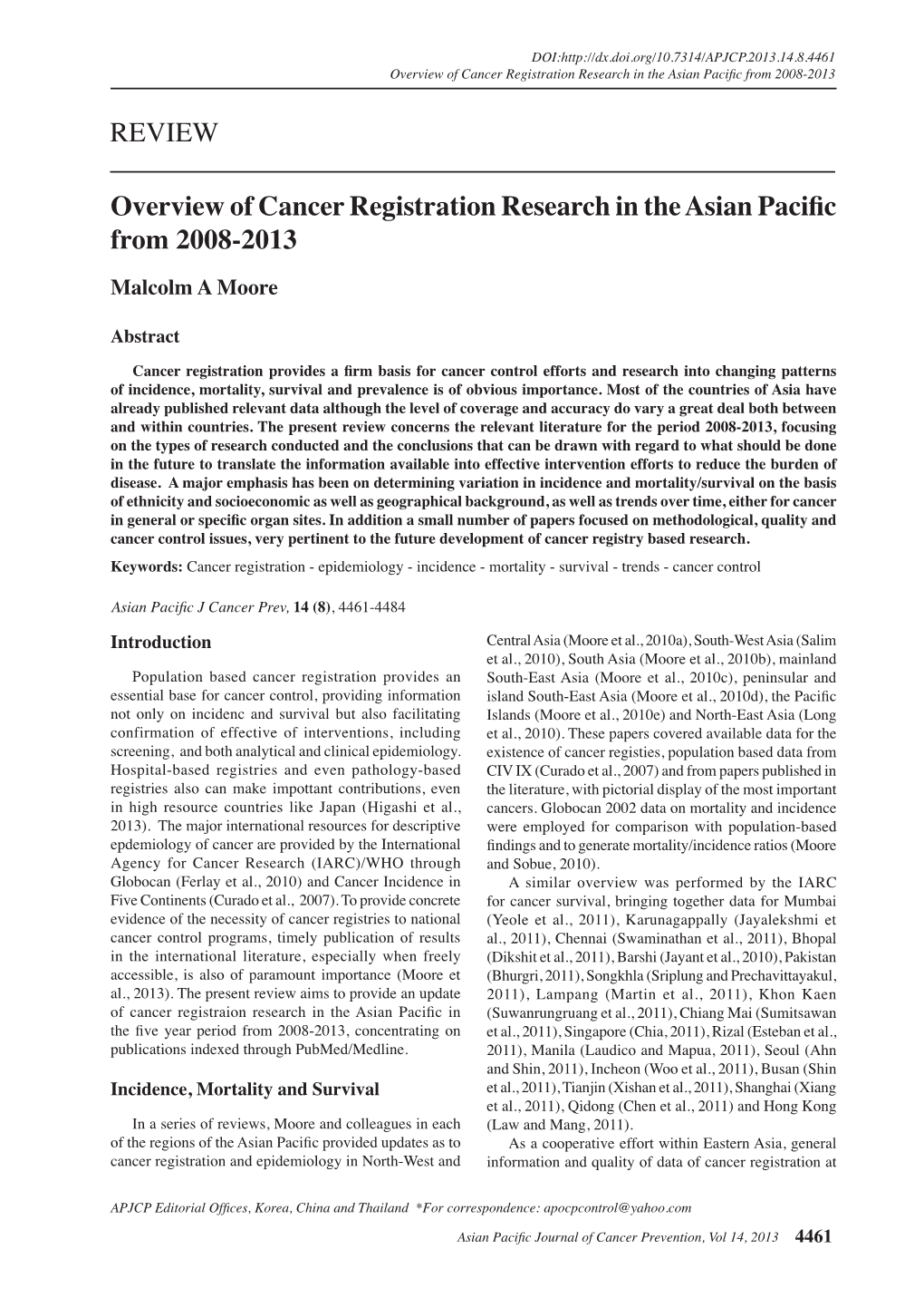 REVIEW Overview of Cancer Registration Research in the Asian