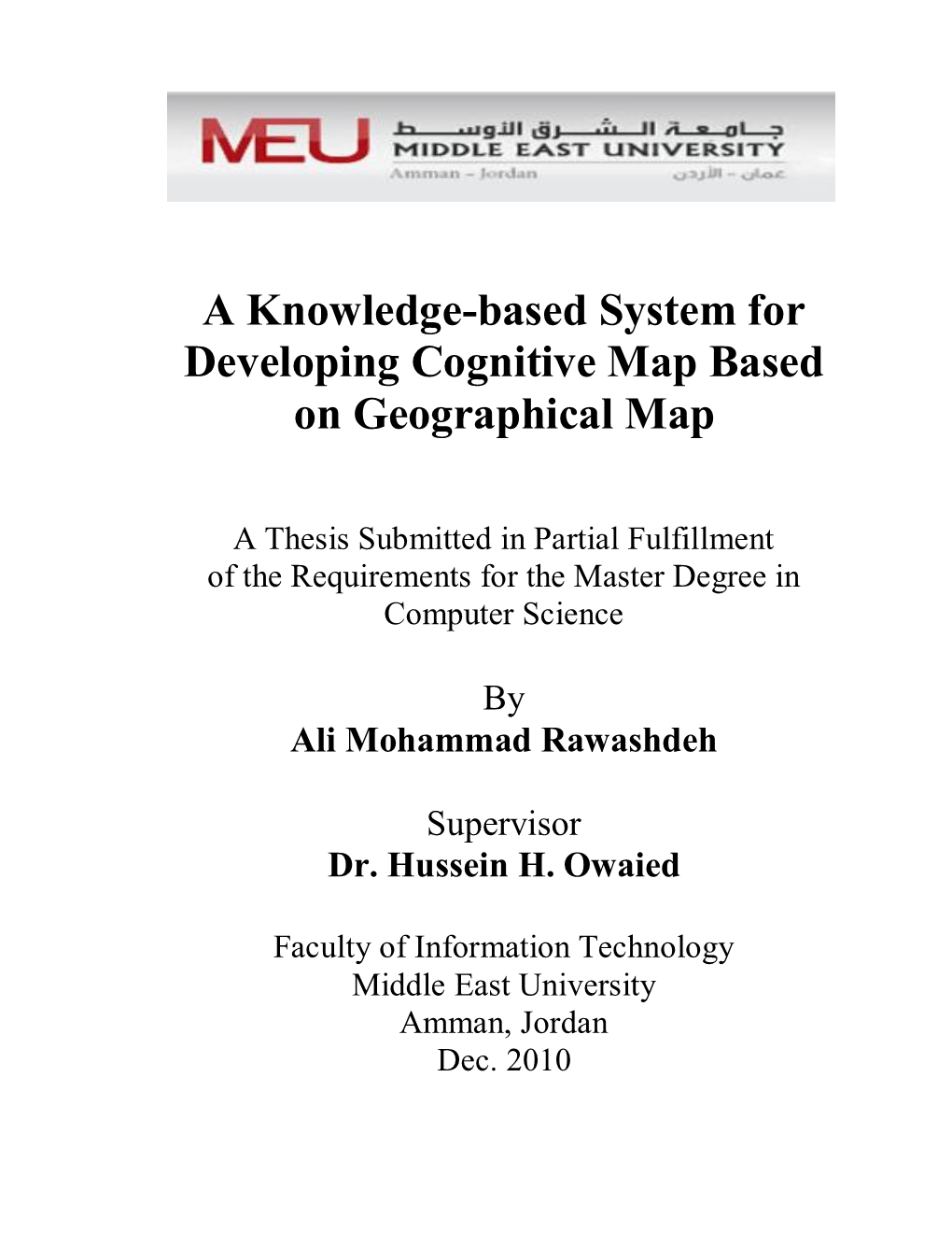 A Knowledge-Based System for Developing Cognitive Map Based on Geographical Map