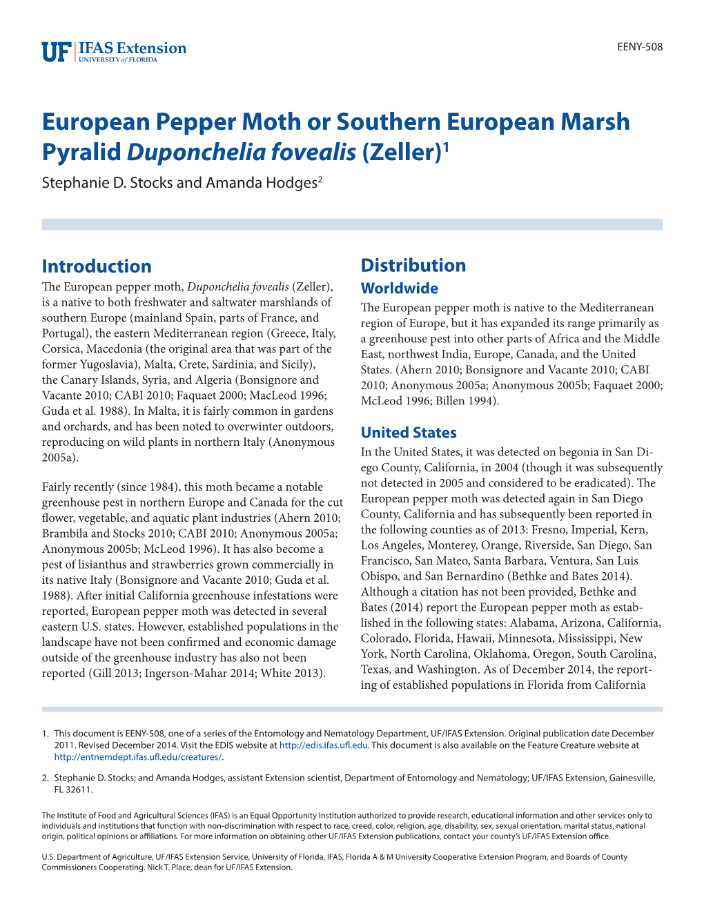 European Pepper Moth Or Southern European Marsh Pyralid Duponchelia Fovealis (Zeller)1 Stephanie D