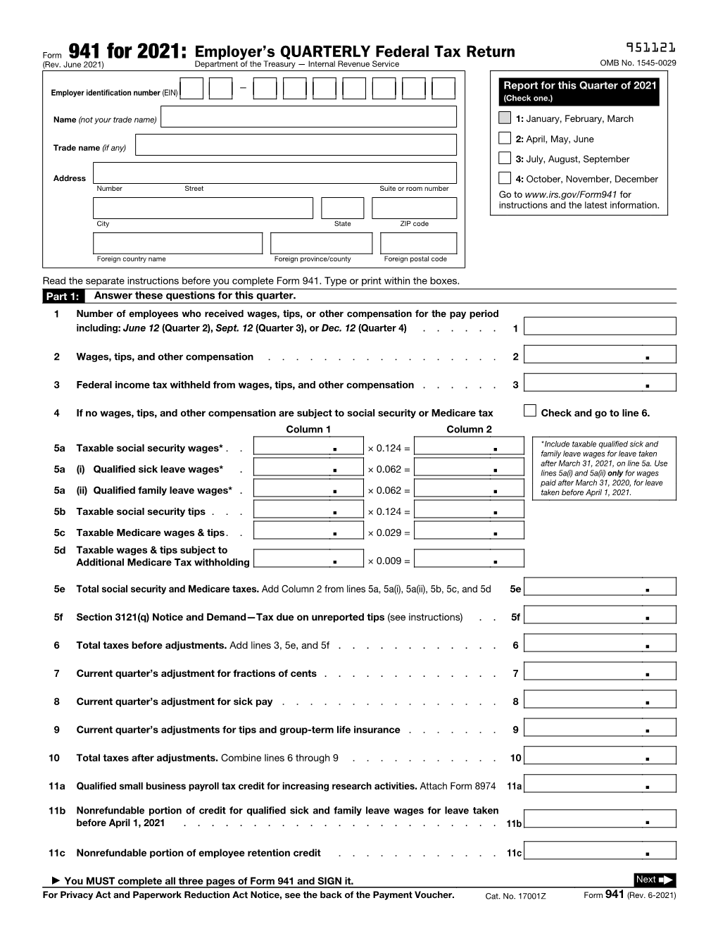 Form 941 (Rev. June 2021)