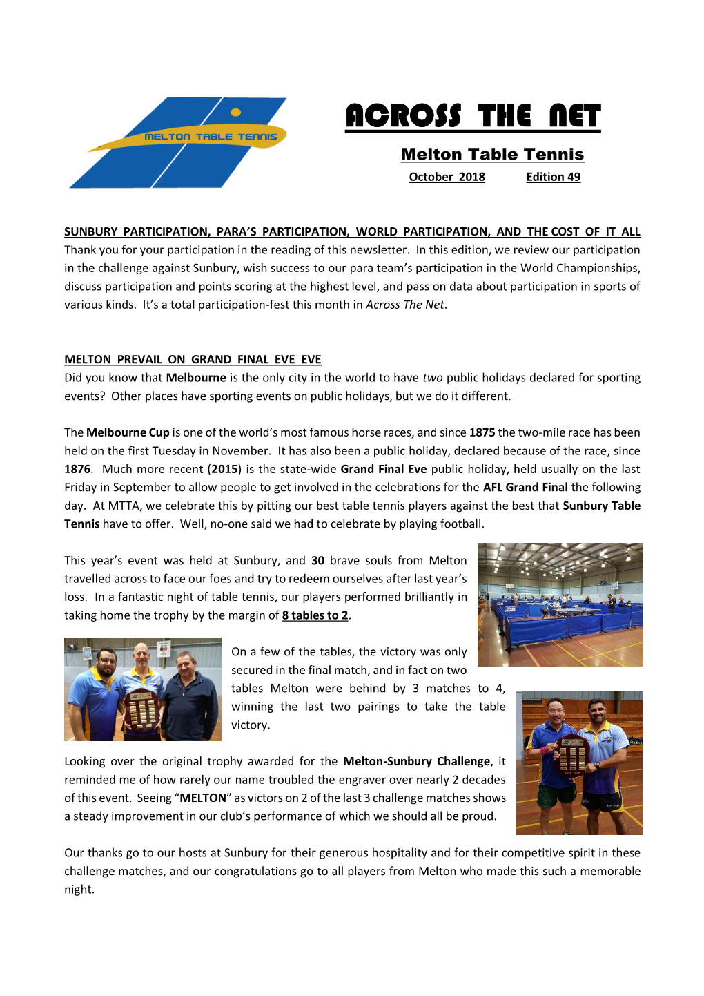 ACROSS the NET Melton Table Tennis October 2018 Edition 49