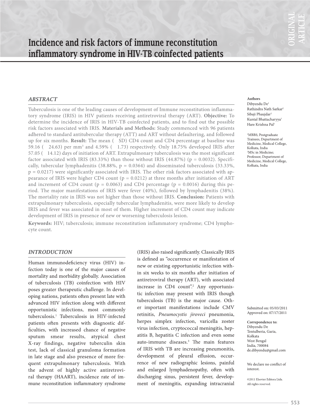 Incidence and Risk Factors of Immune Reconstitution Inflammatory Syndrome in HIV-TB Coinfected Patients