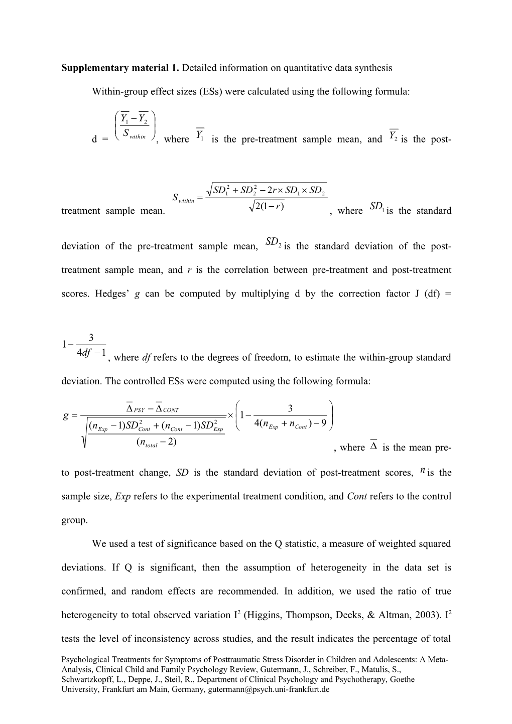 Supplementary Material 1. Detailed Information on Quantitative Data Synthesis