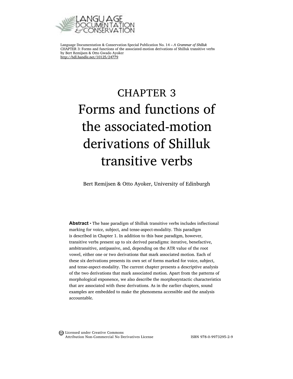 Forms and Functions of the Associated-Motion Derivations of Shilluk Transitive Verbs by Bert Remijsen & Otto Gwado Ayoker