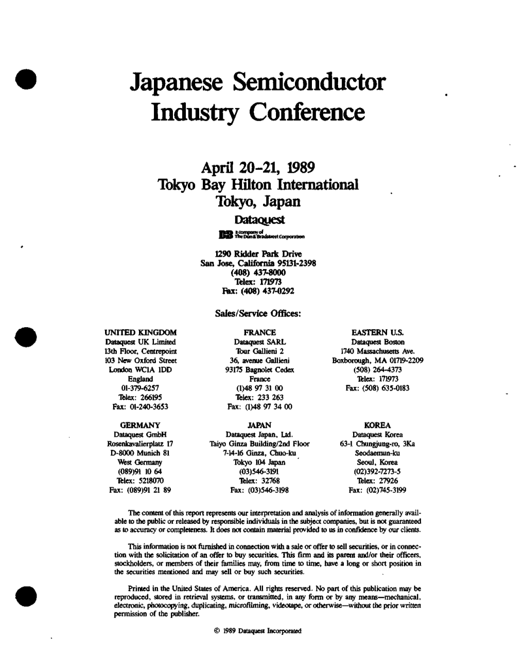 Japanese Semiconductor Industry Conference, 1989