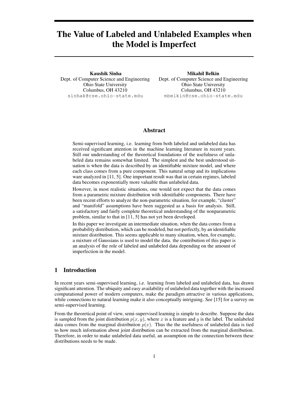 The Value of Labeled and Unlabeled Examples When the Model Is Imperfect