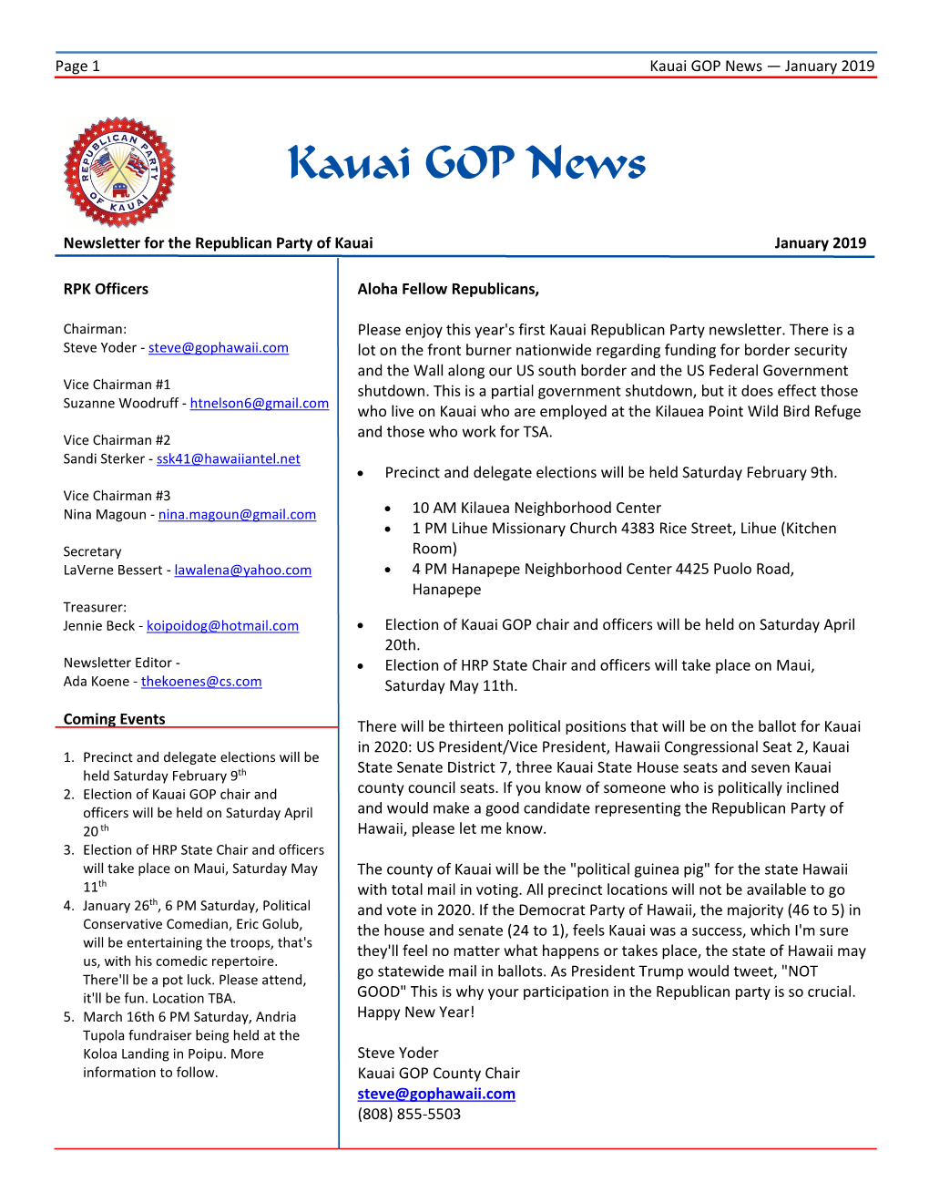 Kauai GOP News — January 2019
