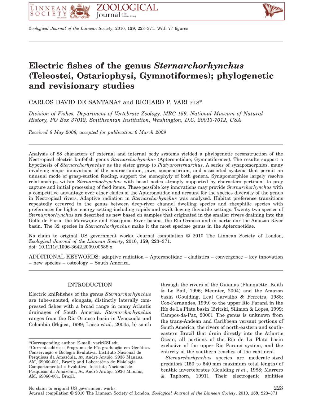 Electric Fishes of the Genus Sternarchorhynchus