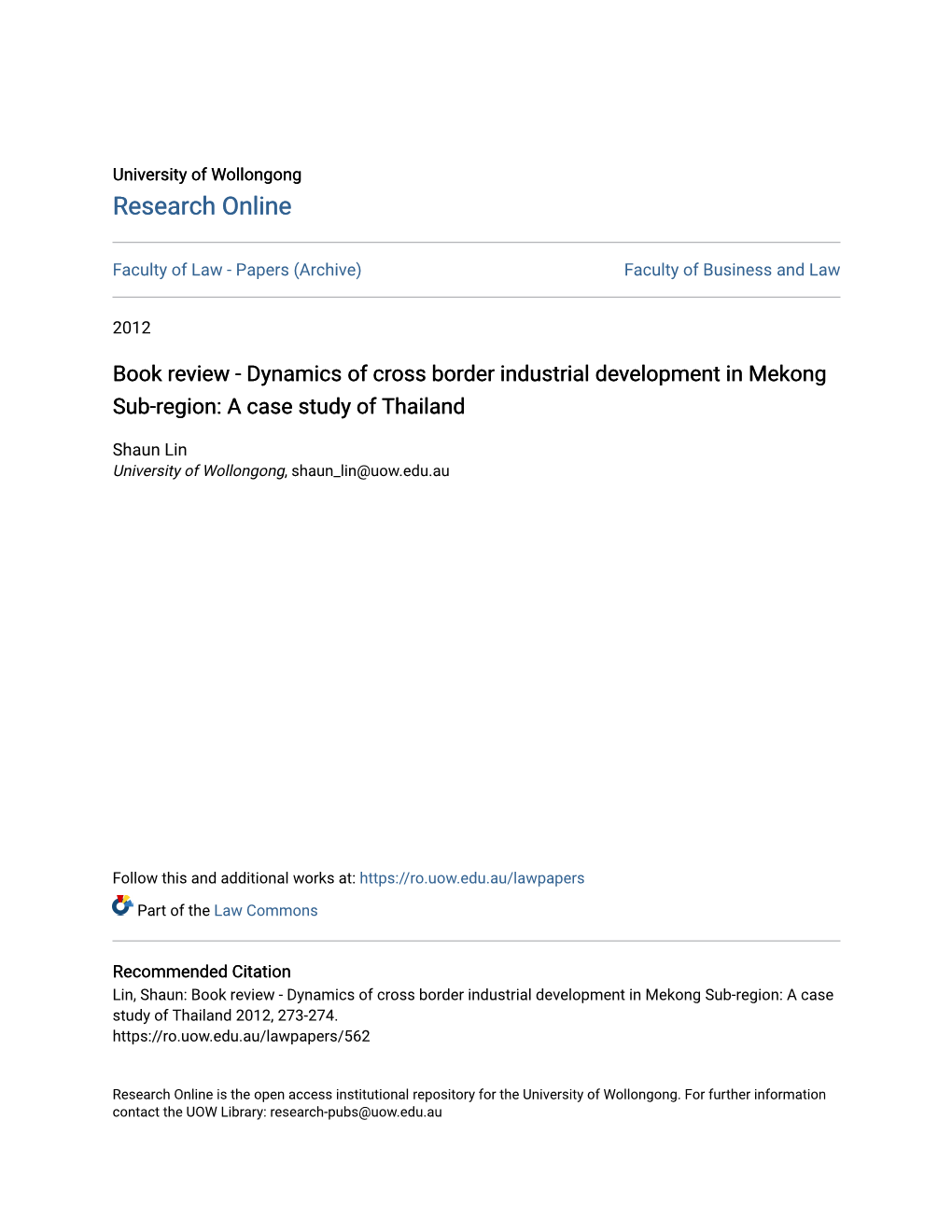 Dynamics of Cross Border Industrial Development in Mekong Sub-Region: a Case Study of Thailand