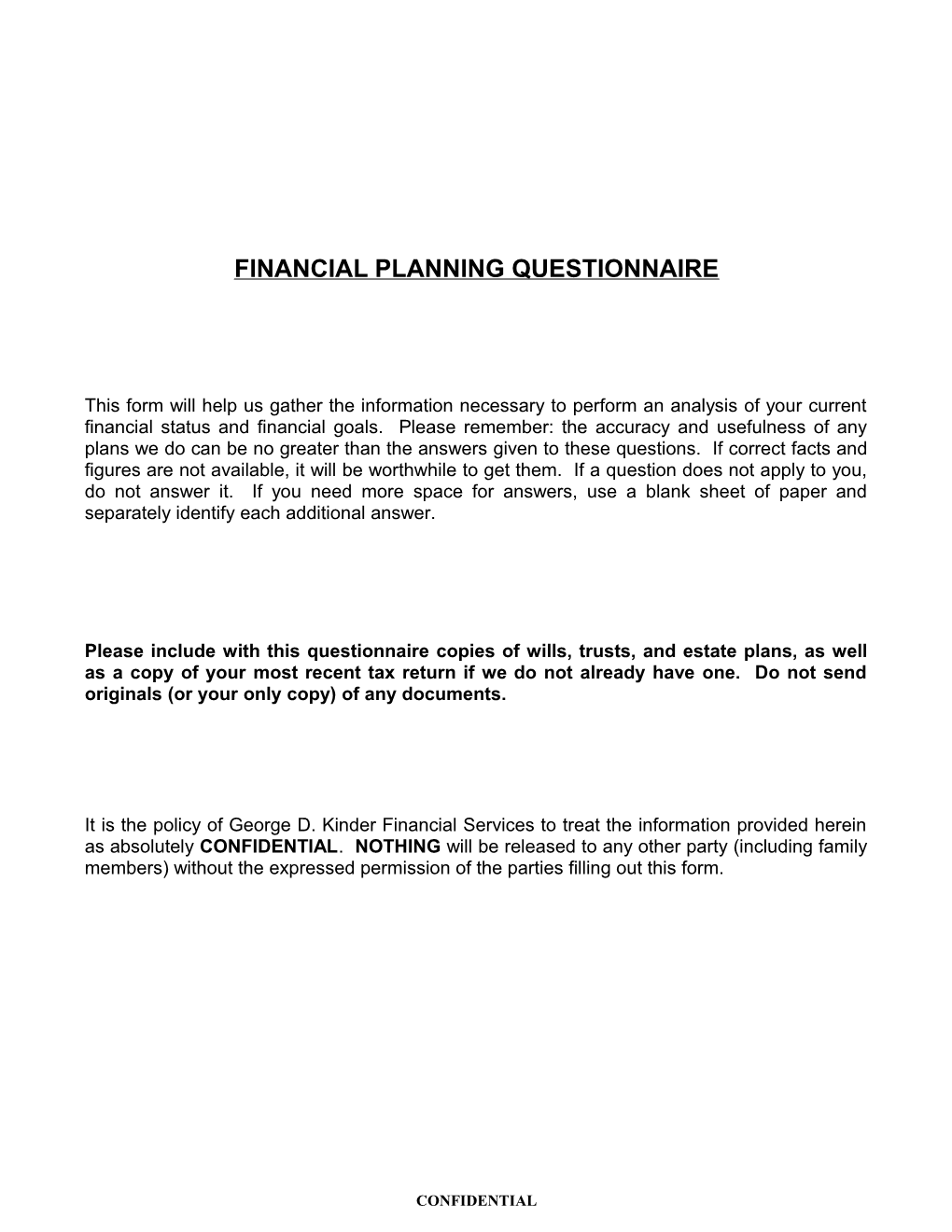 Financial Planning Questionnaire