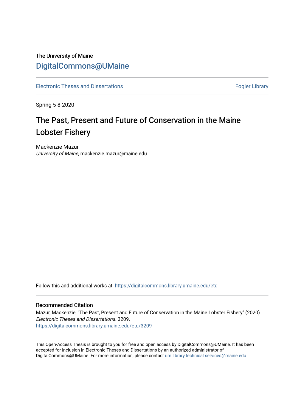 The Past, Present and Future of Conservation in the Maine Lobster Fishery