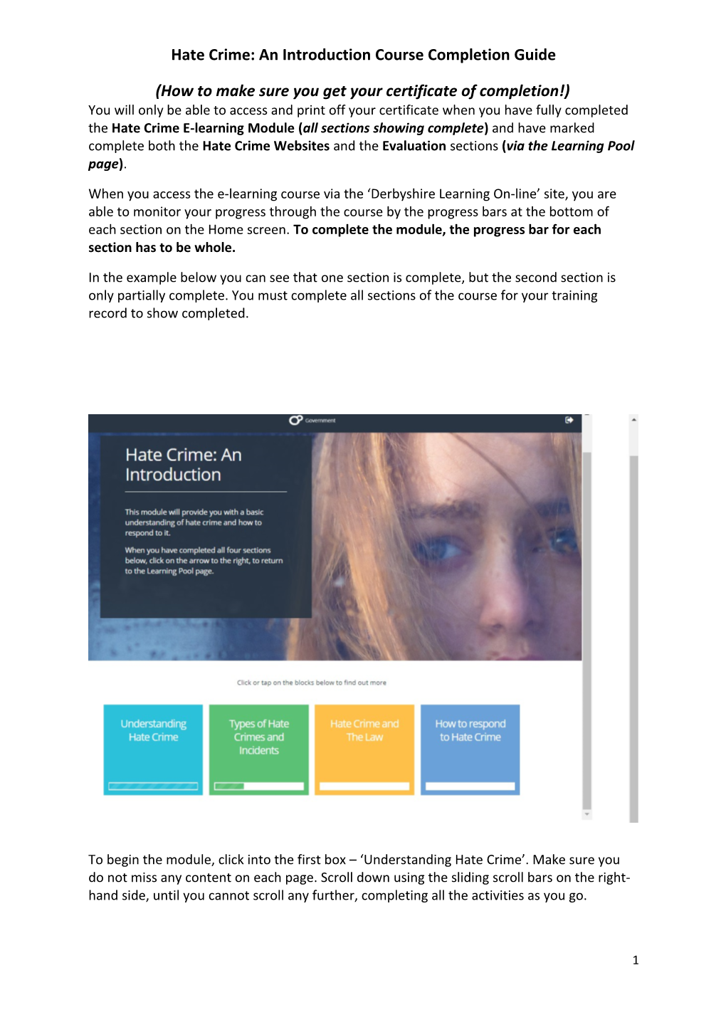 Hate Crime Introduction Course Completion Guide