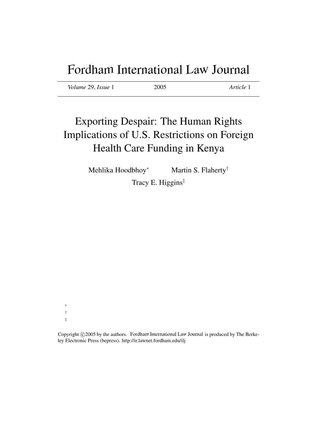 Exporting Despair: the Human Rights Implications of U.S. Restrictions on Foreign Health Care Funding in Kenya