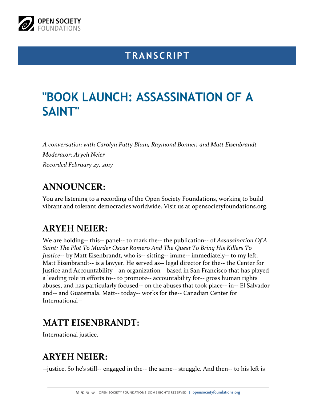 "Book Launch: Assassination of a Saint"