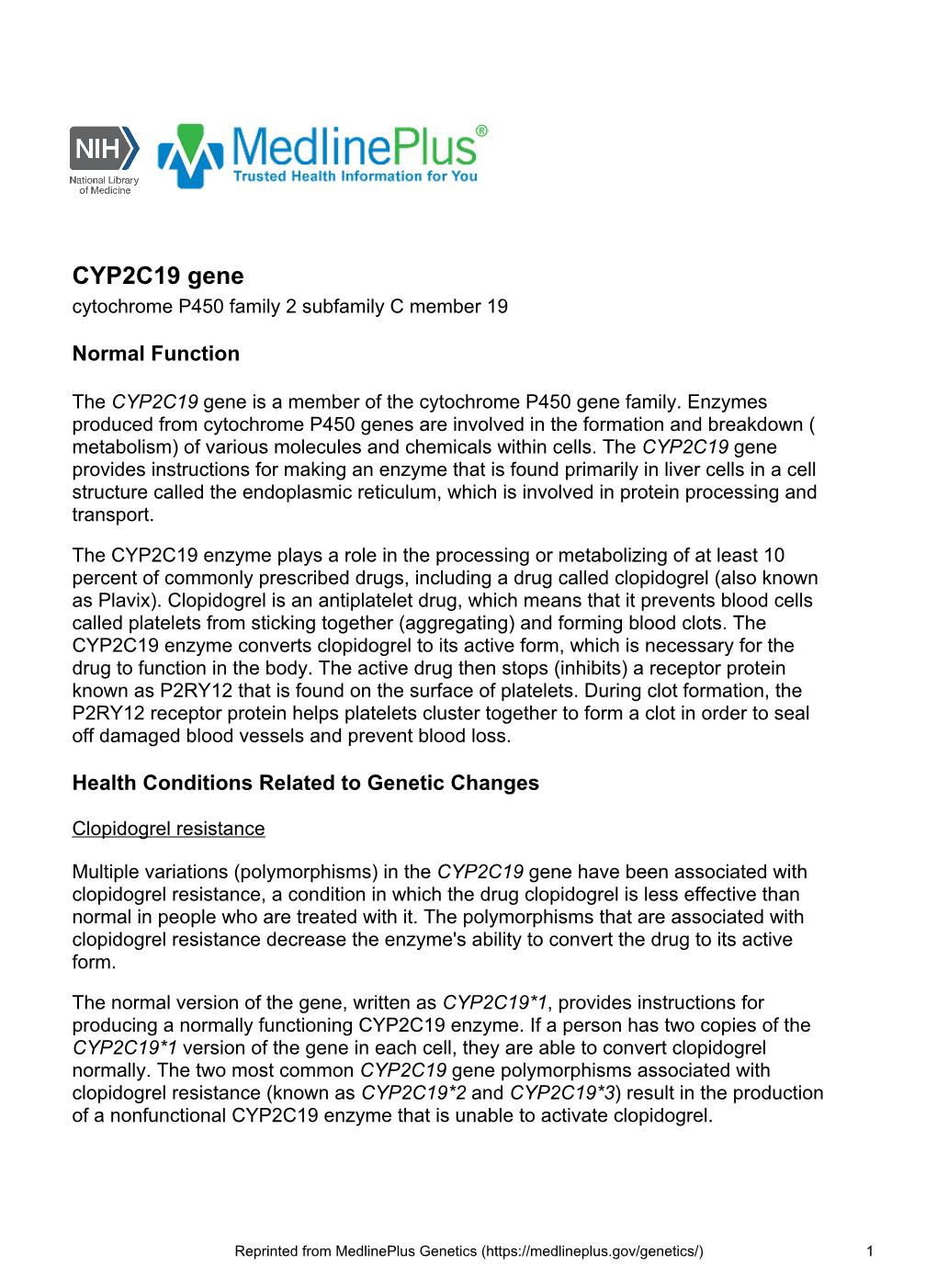 CYP2C19 Gene Cytochrome P450 Family 2 Subfamily C Member 19