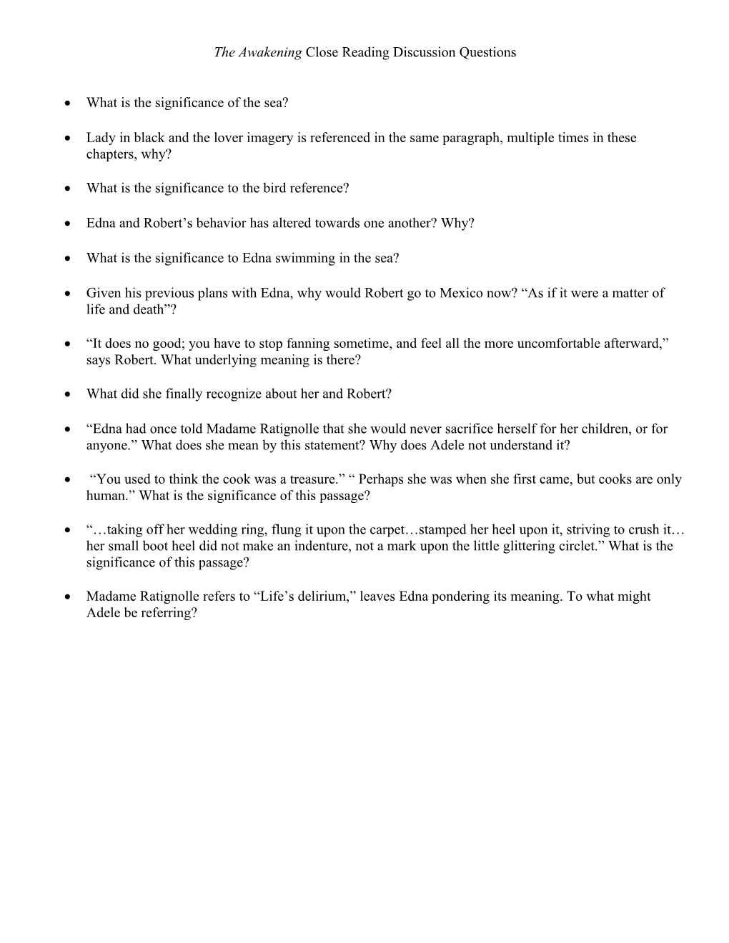 The Awakening Close Reading Discussion Questions s1