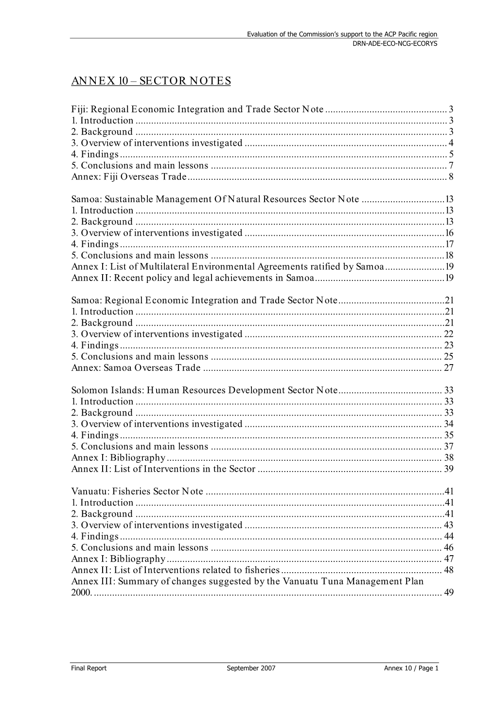 Annex 10 – Sector Notes