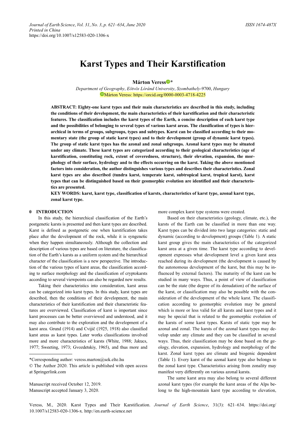 Karst Types and Their Karstification